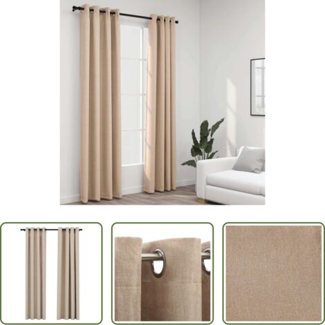 vidaXL Cortinas para salón -  Cortinas opacas ojales look de lino 2 pzas beige 140x225 cm