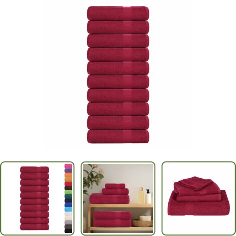 vidaXL Cotone -  Asciugamani da Doccia FROGN 10 pz Bordeaux 70x140 cm 360 g/m²