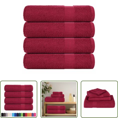 vidaXL Cotone -  Asciugamani da Doccia FROGN 4 pz Bordeaux 70x140 cm 360 g/m²