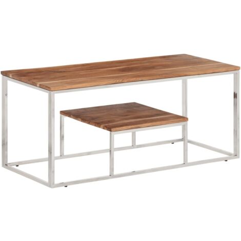 vidaXL Couchtisch aus Edelstahl und massivem Akazienholz Silber