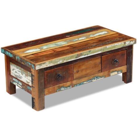 vidaXL Couchtisch mit Schubladen Altholz Massiv 90x45x35 cm