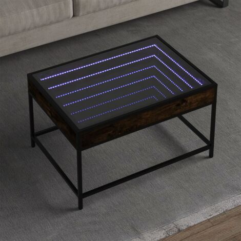 vidaXL Couchtisch mit unendlichem LED-Spiegel, rauchiger Eiche 70x50x41 cm