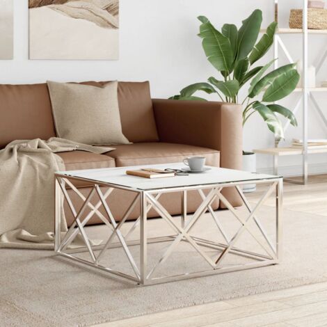 vidaXL Couchtisch Silber 80x80x40 cm Edelstahl und Glas