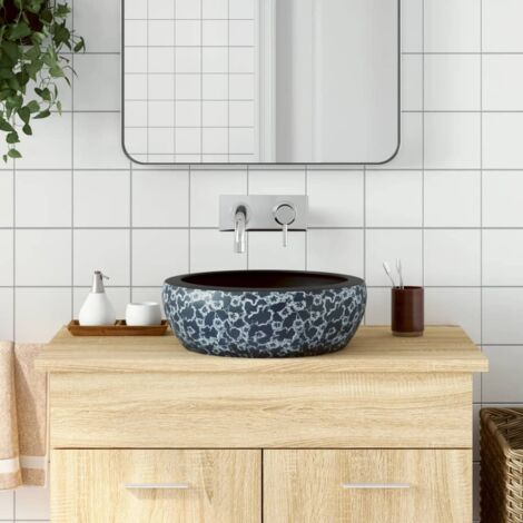 Vidaxl – Vasque à poser céramique noir et bleu rond 41x14 cm – Surface résistante aux chocs et aux rayures – Installation au-dessus du comptoir