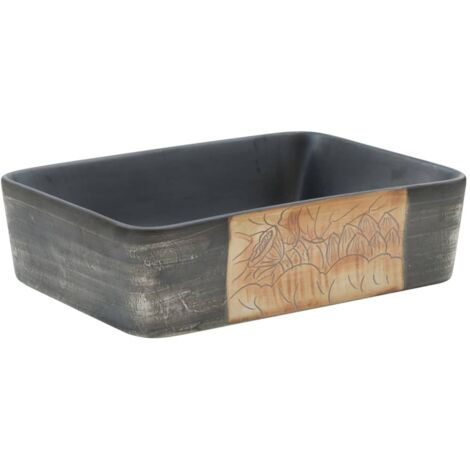vidaXL Countertop Basin Black and Brown Rectangular 46x35,5x13 cm Ceramic