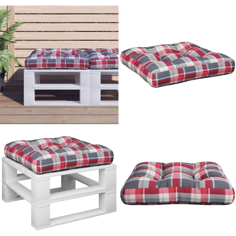 vidaXL Coussin de palette carreaux rouges 58x58x10 cm tissu