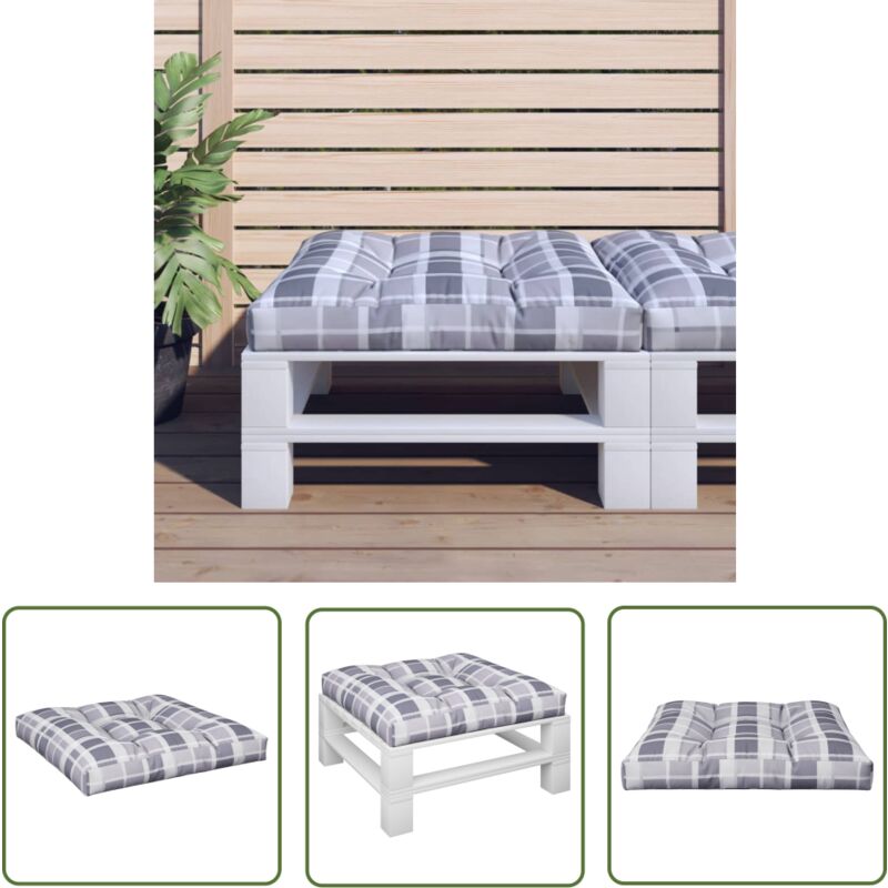 The Living Store - vidaXL Coussin de palette motif à carreaux gris 70x70x12 cm tissu