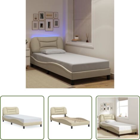 vidaXL Coussin de tête de lit -  Cadre de lit avec LED sans matelas Hvar crème 90x200 cm tissu