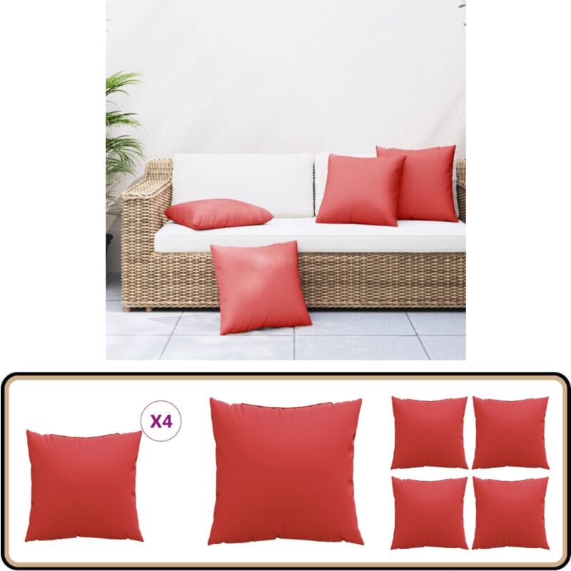 Vidaxl - Coussins de canapé lot de 4 rouge 50x50 cm tissu