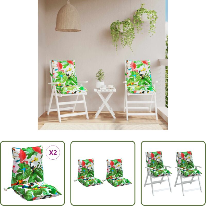 vidaXL Coussin de jardin - Coussins de chaise à dossier bas lot de 2 multicolore