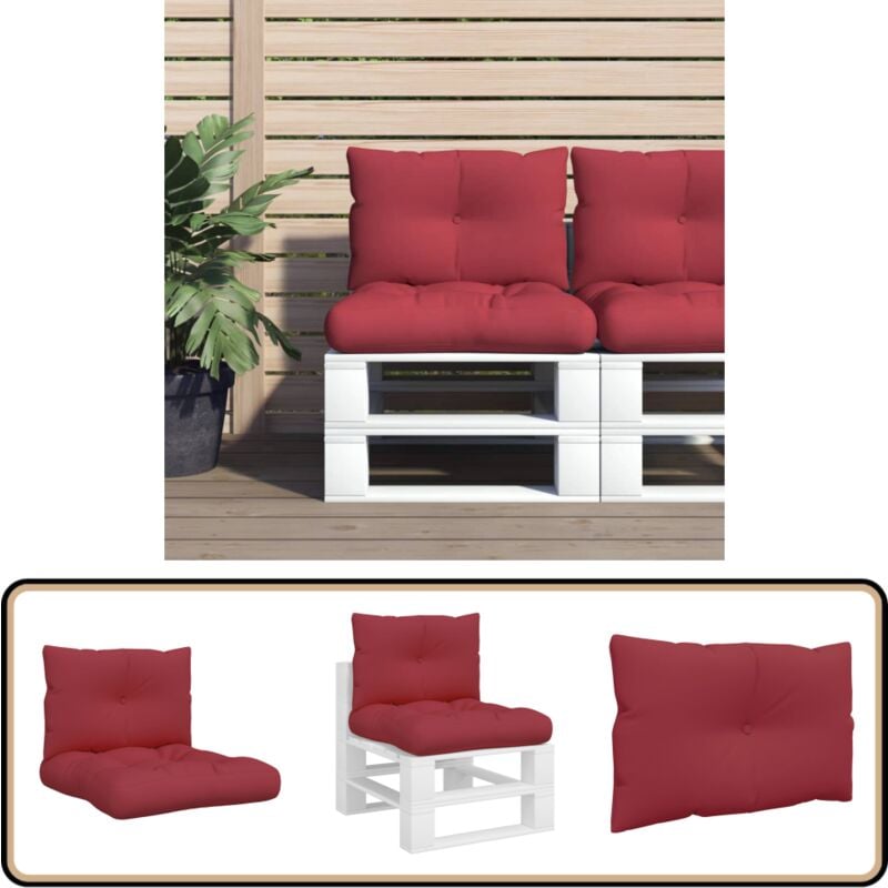 Vidaxl - Coussins de palette lot de 2 rouge bordeaux tissu