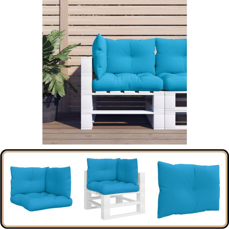 vidaXL Coussins de palette lot de 3 bleu tissu