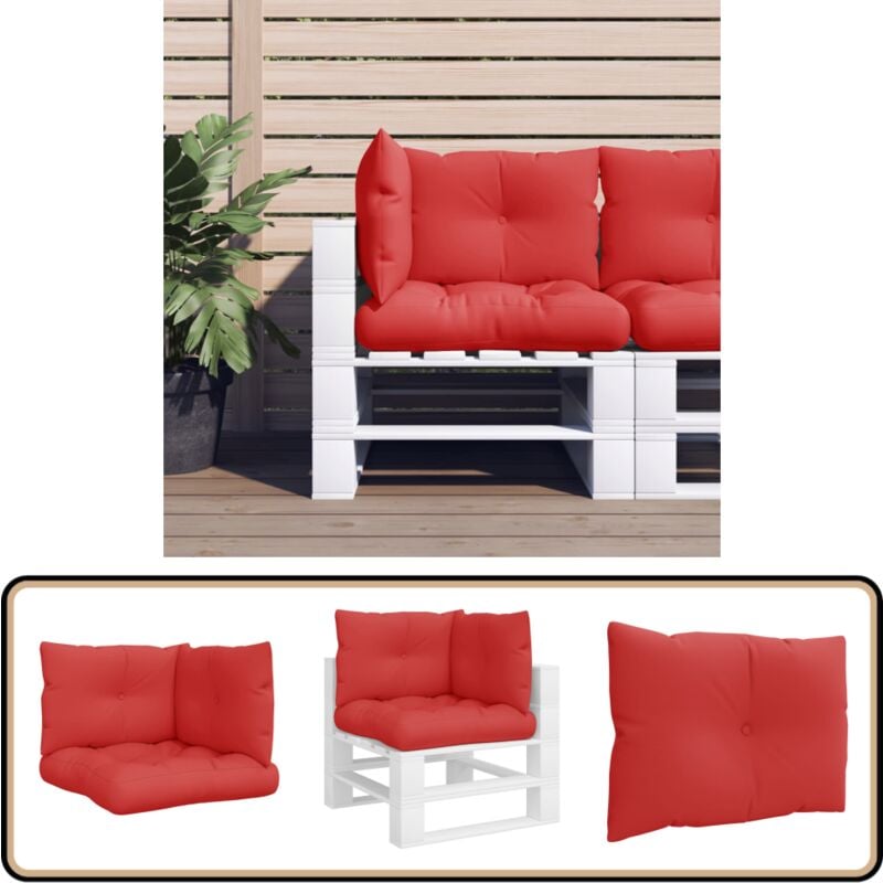 Vidaxl - Coussins de palette lot de 3 rouge tissu