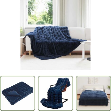 vidaXL Couverture douce -  Couverture en fausse anti-dérapante Olite Bleu Marine Polyester