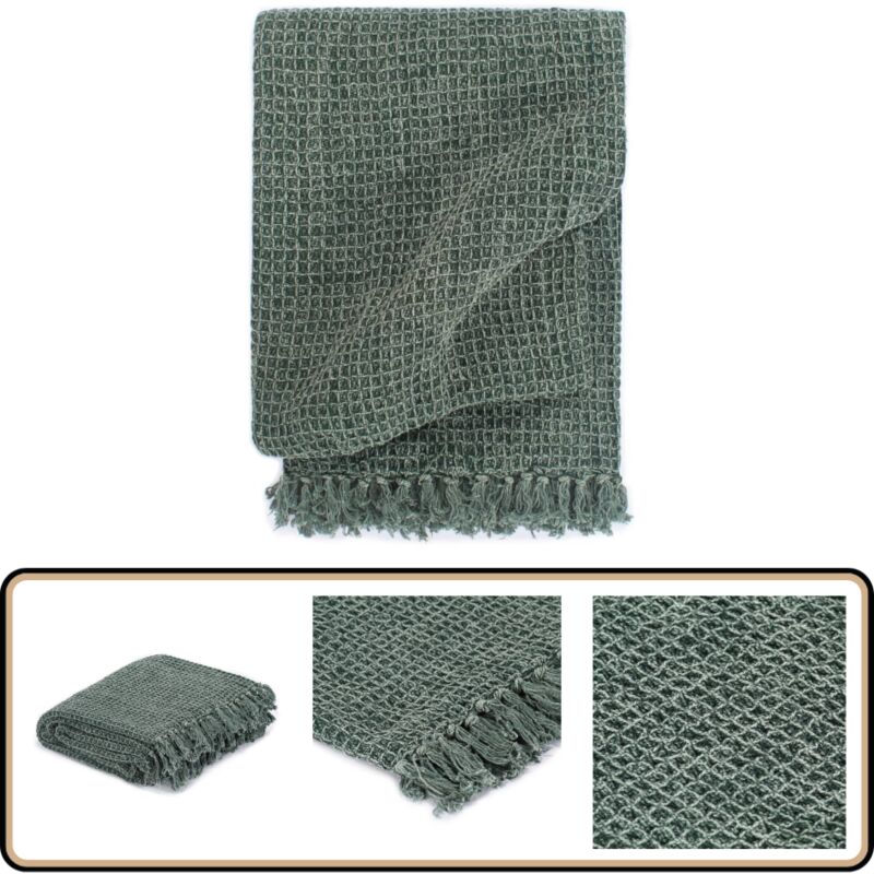 Vidaxl - Couverture en coton 220 x 250 cm Vert foncé
