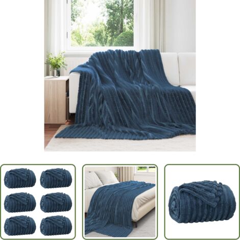 vidaXL Couverture pour lit -  Couvertures à jeter 6 pcs Bleu marine 270 x 240 cm Toison