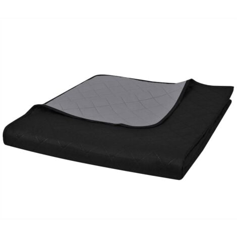 vidaXL Couvre-lit à double face matelassé Noir/Gris 220x240 cm