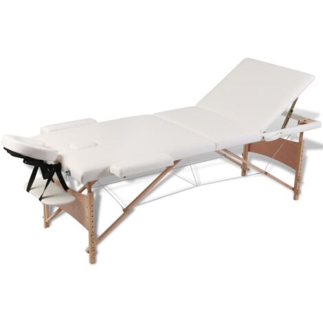 vidaXL Cream White Foldable Massage Table 3 Zones with Wooden Frame