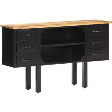 vidaXL Credenza 110x30x65 cm in Massello di Mango Grezzo e Acciaio