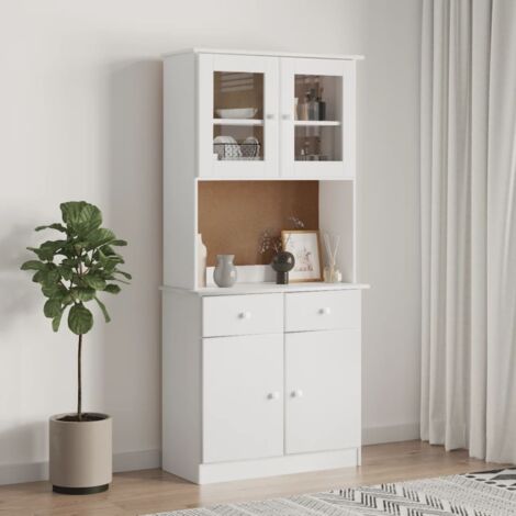 vidaXL Credenza ALTA Bianca 77x35x165 cm in Legno Massello di Pino