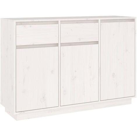 vidaXL Credenza Bianca 110x34x75 cm in Legno Massello di Pino