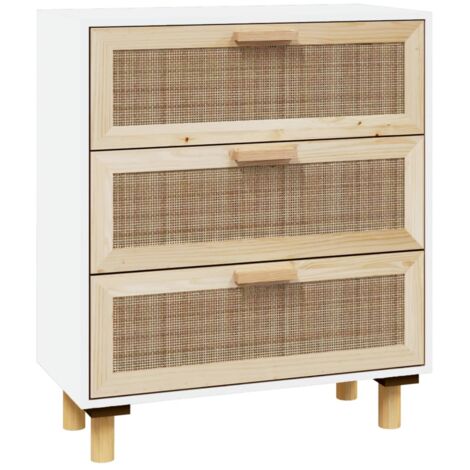 vidaXL Credenza Bianca 60x30x70 cm Legno Massello Pino Rattan Naturale