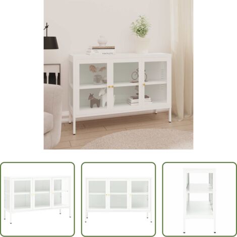 vidaXL Credenza bianca -  Credenza Bianca 105x35x70 cm in Acciaio e Vetro