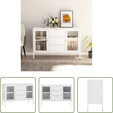 vidaXL Credenza bianca -  Credenza Bianca 105x35x70 cm in Acciaio e Vetro Temperato
