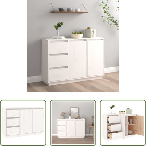 vidaXL Credenza bianca -  Credenza Bianca 111x34x75 cm in Legno Massello di Pino