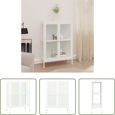 vidaXL Credenza bianca -  Credenza Bianca 75x35x105 cm in Acciaio e Vetro