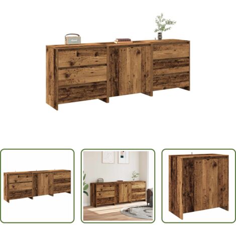 vidaXL Credenza con ante -  Credenza 3 pz Legno Antico in Legno Multistrato