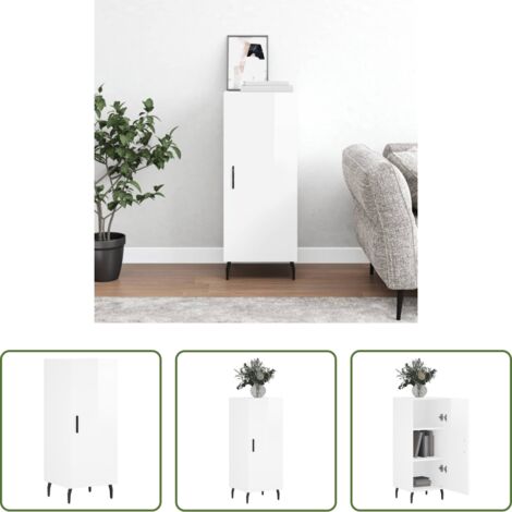 vidaXL Credenza con ante -  Credenza Bianco Lucido 34,5x34x90 cm in Legno Multistrato