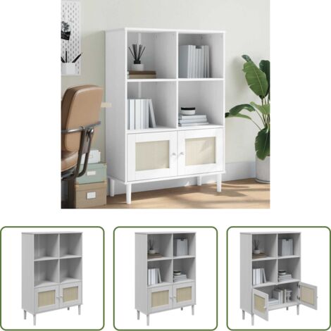 vidaXL Credenza con ante -  Credenza SENJA Aspetto Rattan Bianco 90x35x130 cm Massello Pino