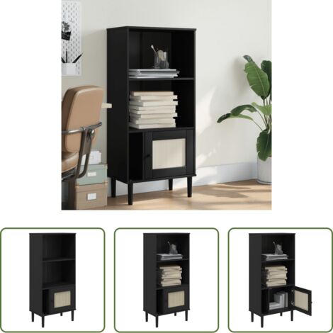 vidaXL Credenza con ante -  Credenza SENJA Aspetto Rattan Nera 60x35x130 cm Legno Pino