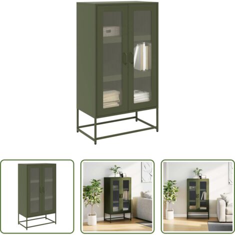 vidaXL Credenza con ante -  Credenza Verde Oliva 68x39x123 cm in Acciaio