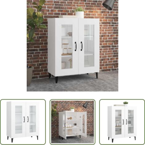 vidaXL Credenza con ante in vetro -  Credenza Bianca 69,5x34x90 cm in Legno Multistrato