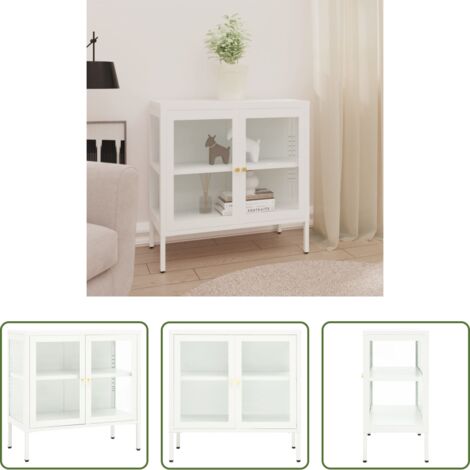 vidaXL Credenza con ante in vetro -  Credenza Bianca 70x35x70 cm in Acciaio e Vetro