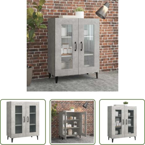 vidaXL Credenza con ante in vetro -  Credenza Grigio Cemento 69,5x34x90 cm in Legno Multistrato