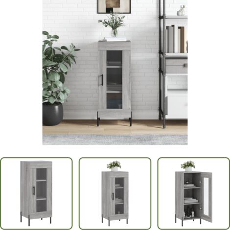 vidaXL Credenza con ante in vetro -  Credenza Grigio Sonoma 34,5x34x90 cm in Legno Multistrato