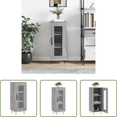 vidaXL Credenza con ante in vetro -  Credenza Grigio Sonoma 34,5x34x90 cm in Legno Multistrato