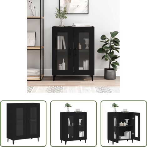 vidaXL Credenza con ante in vetro -  Credenza Nera 69,5x34x90 cm in Legno Multistrato