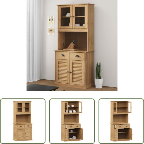 vidaXL Credenza con ante in vetro -  Credenza VIGO 78x40x175 cm in Legno Massello di Pino