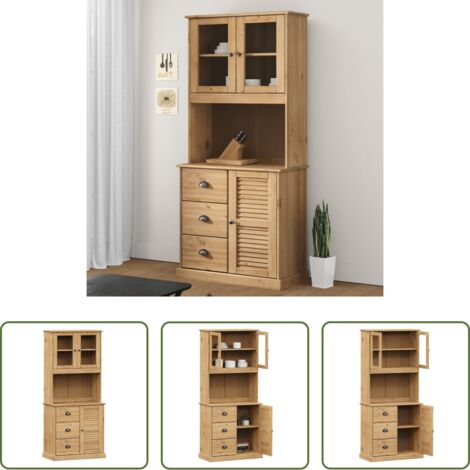 vidaXL Credenza con ante in vetro -  Credenza VIGO 78x40x175 cm in Legno Massello di Pino