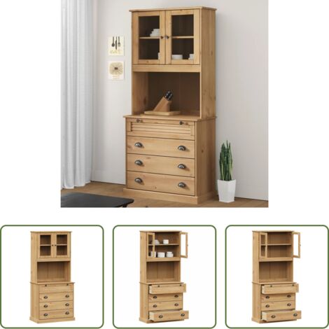 vidaXL Credenza con ante in vetro -  Credenza VIGO 80x40x176 cm in Legno Massello di Pino