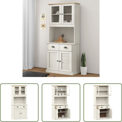 vidaXL Credenza con ante in vetro -  Credenza VIGO Bianca 78x40x175 cm in Legno Massello di Pino