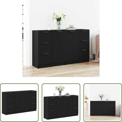 vidaXL Credenza con cassetti -  Credenza Rovere Nero 120 x 30 x 70 cm Legno multistrato