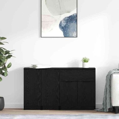 vidaXL Credenza con cassetto 3 pcs Rovere nero Legno multistrato