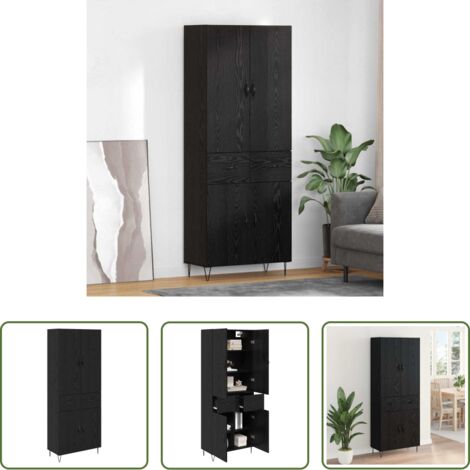 vidaXL Credenza con cassetto -  Credenza 2 pcs Rovere Nero Legno ingegnerizzato e vetro