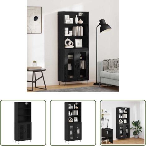 vidaXL Credenza con gambe a forcina -  Credenza 2 pcs Rovere Nero Legno multistrato