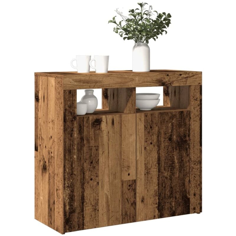 Credenza con Luci led Legno Antico 80x35x75 cm in Truciolato - Vidaxl